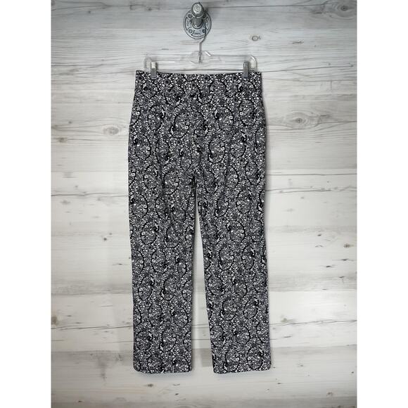 Lands End Pants Womens Medium Black White Starfish Straight Leg Stretch Print - Picture 5 of 10